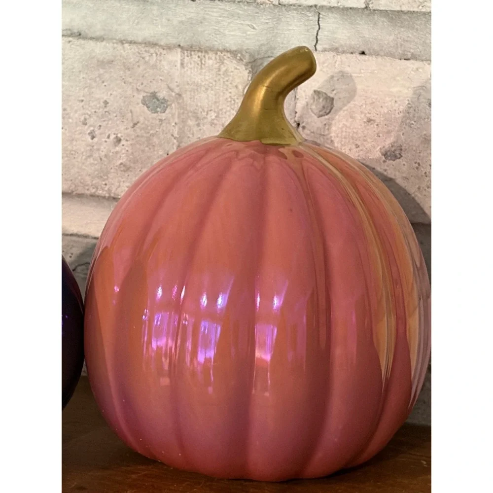 Set of 2 Iridescent Ceramic Pumpkins Pink and Blue Green Target 2024 Bullseye